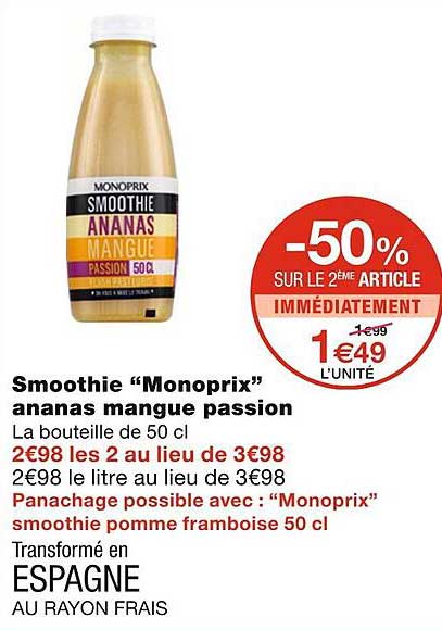 Smoothie "monoprix" Ananas Mangue Passion