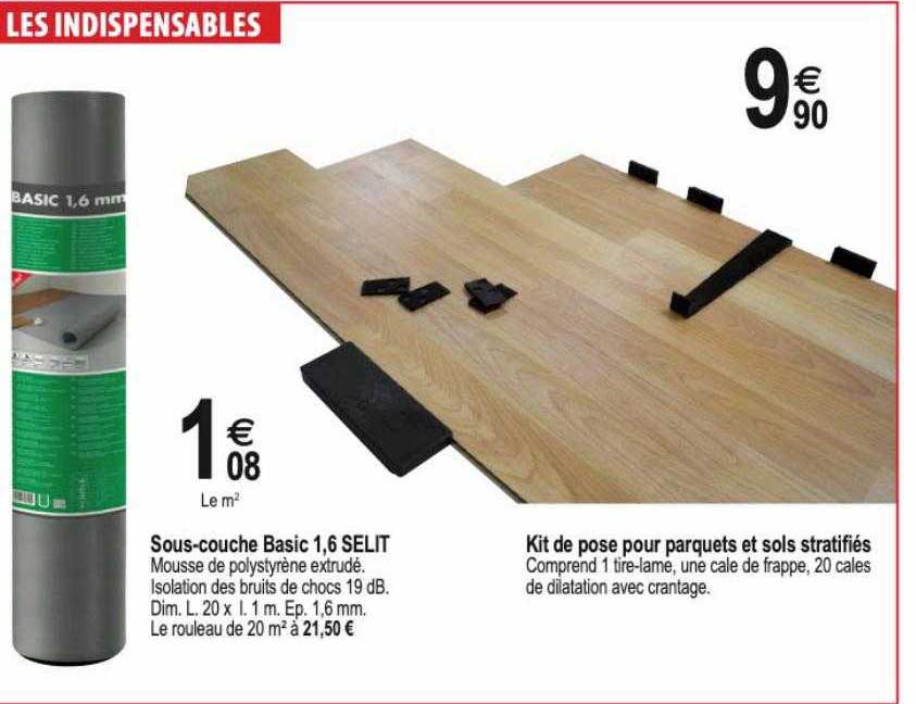 sous-souche basic 1,6 selit, kit de pose pour parquets et sols stratifiés