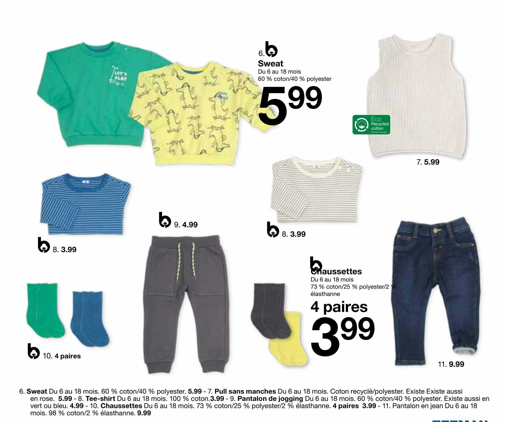 sweat, pull sans manches, tee-shirt, pantalon de jogging, chaussettes,