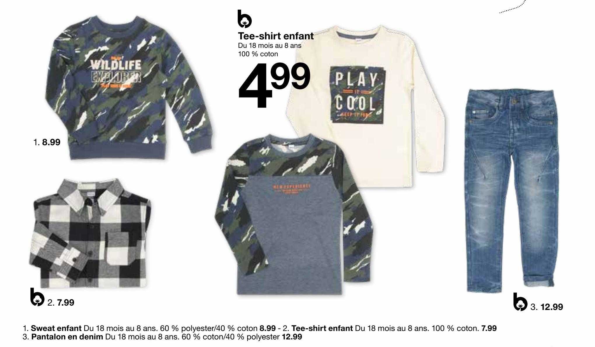 sweat enfant, tee-shirt enfant, pantalon en denim