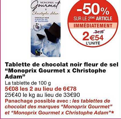 tablette de chocolat noir fleur de sel "monoprix gourmet x christophe adam"