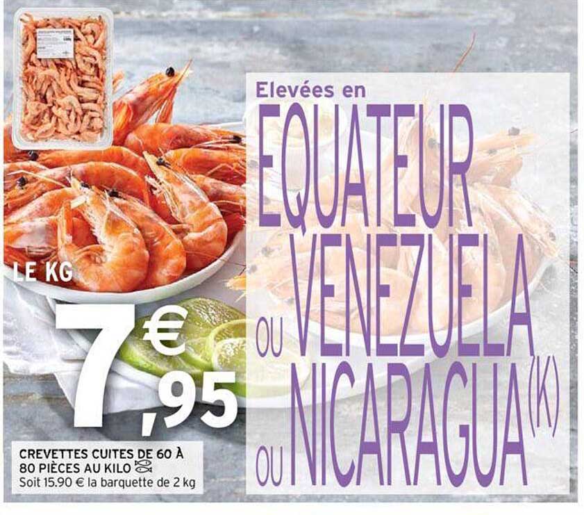 crevettes cuites de 60 à 80 pièces au kilo