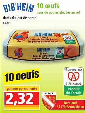 10 œufs issus de poules élevées au sol bib'heim