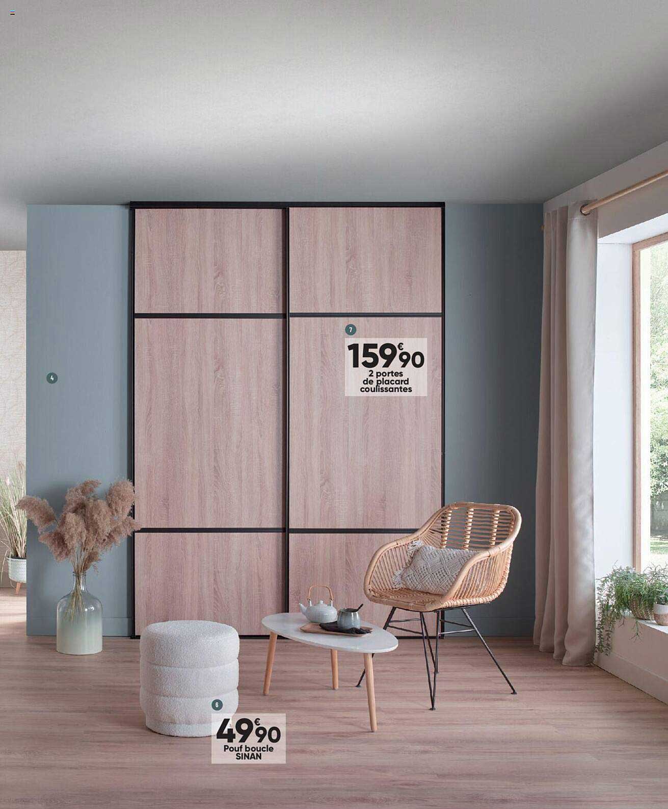 2 portes de placard coulissantes, pouf boucle sinan