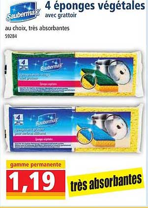 4 éponges Végétales Avec Grattoir Saubermax