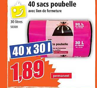 40 sacs poubelle avec lien de fermeture