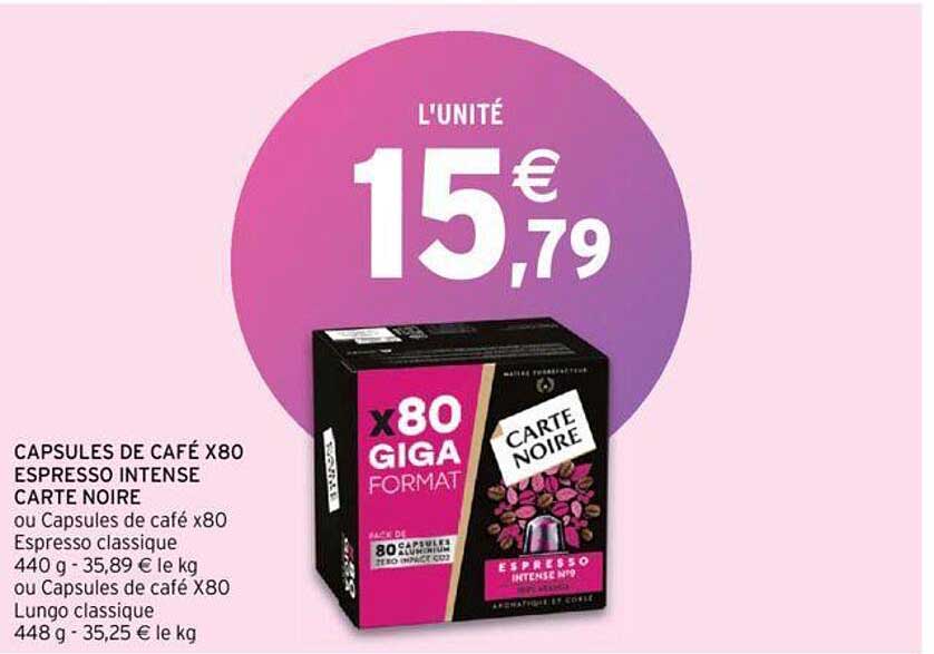 capsules de café x80 espresso intense carte noire