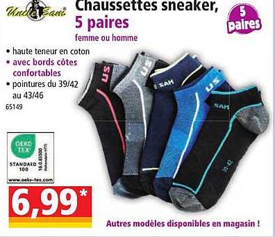 chaussettes sneaker, 5 paires femme ou homme uncle sam