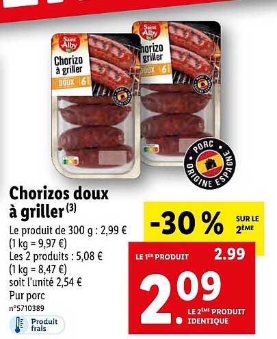 chorizos doux à griller saint alby