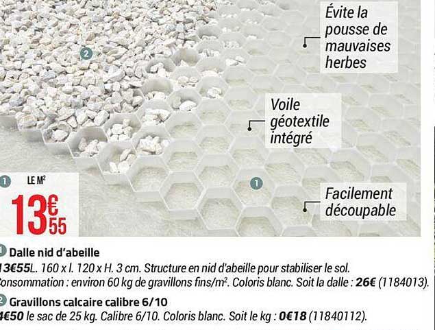 dalle nid d'abeille, gravillons calcaire calibre 6/10