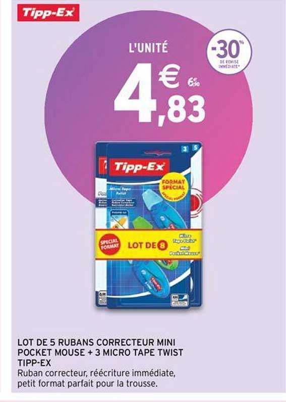 lot de 5 rubans correcteur mini pocket mouse + 3 micro tape twist tipp-ex
