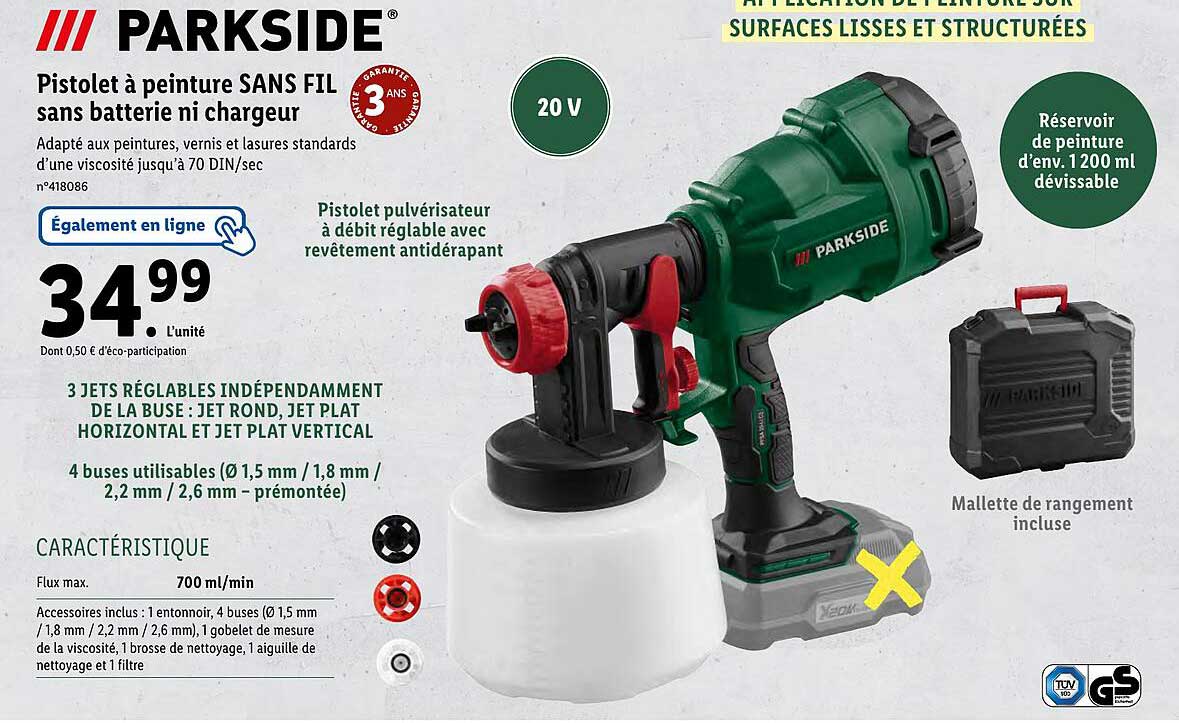 Pistolet à Peinture Sans Fil Sans Batterie Ni Chargeur Parkside