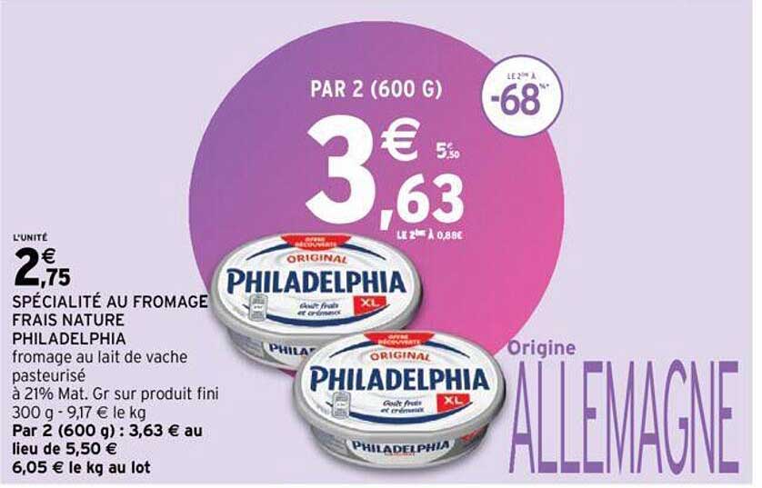 Spécialité Au Fromage Frais Nature Philadelphia
