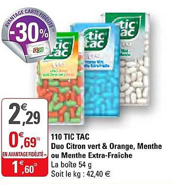 110 tic tac duo citron vert & orange menthe ou menthe extra fraîche