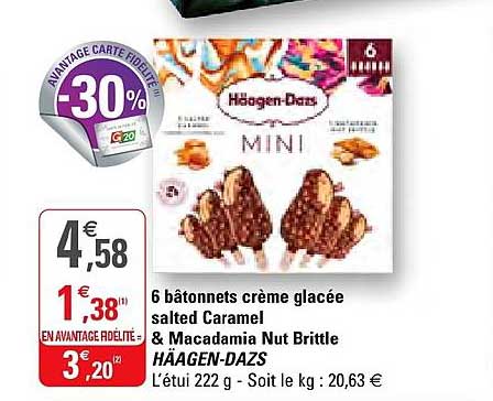 6 bâtonnets crème glacée salted caramel & macadamia nut brittle c