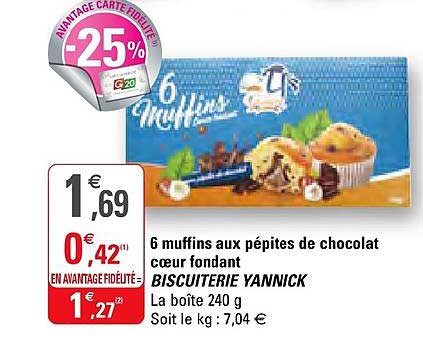 6 muffins aux pépites de chocolat cœur fondant biscuiterie yannick