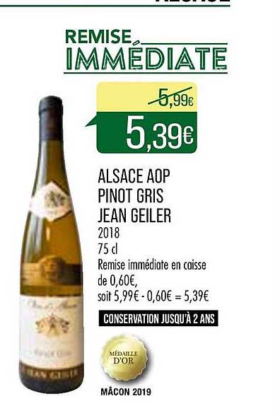 alsace aop pinot gris jean geiller remise immédiate