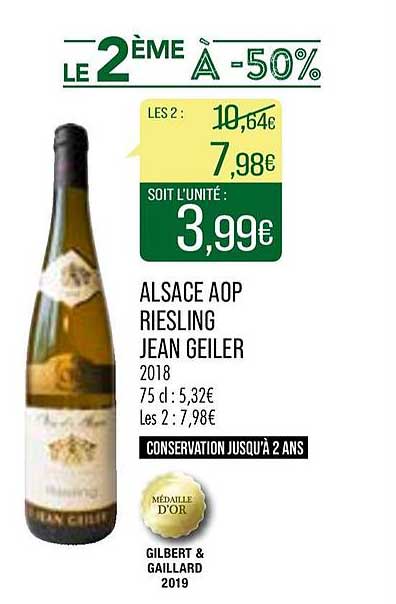 Alsace Aop Riesling Jean Geiler Le 2ème à -50%