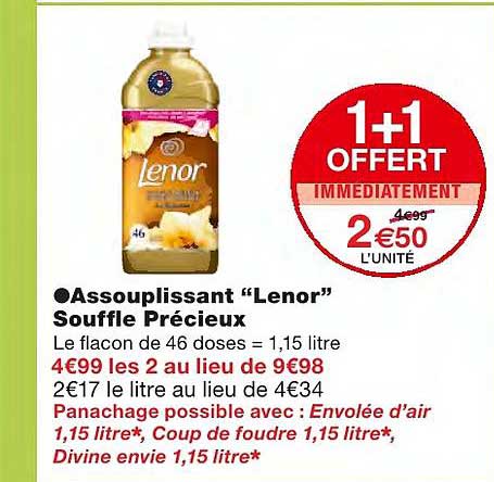 assouplissant "lenor" souffle précieux 1+1 offert immédiatement