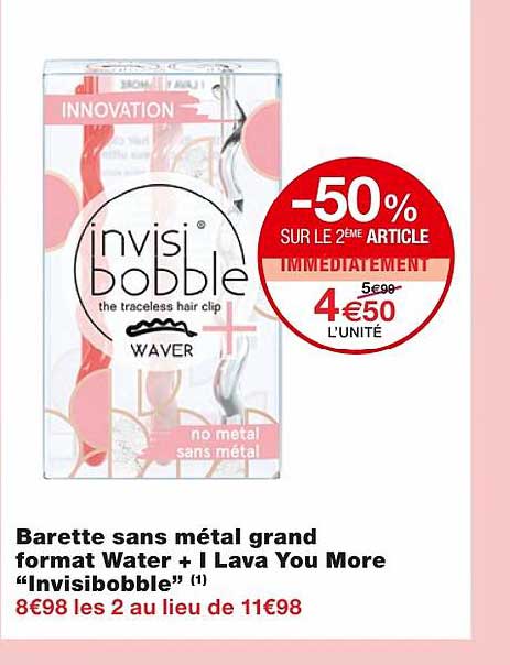 barrette sans métal grand format waver + i lava you more invisibobble -50% sur le 2ème article immédiatement