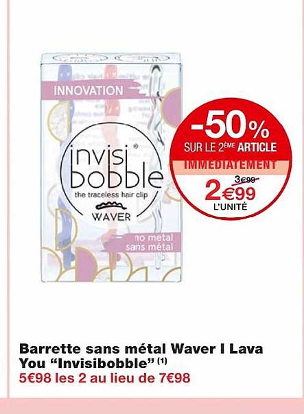 barrette sans métal waver i lava you invisibobble -50% sur le 2ème article immédiatement