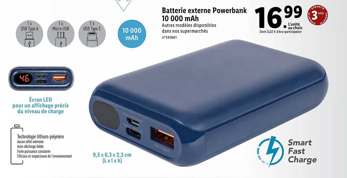 Batterie Externe Powerbank 10 000 Mah