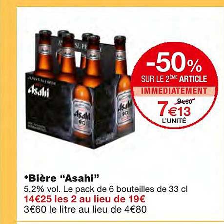 bière "asahi" -50% sur le 2ème article immédiatement