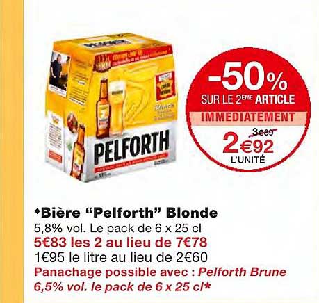 bière "pelforth" blonde -50% sur le 2ème article immédiatement