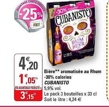 bière aromatisée au rhum moins 30% calories cubanisto