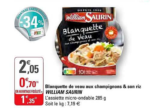 blanquette de veau aux champignons & son riz william saurin