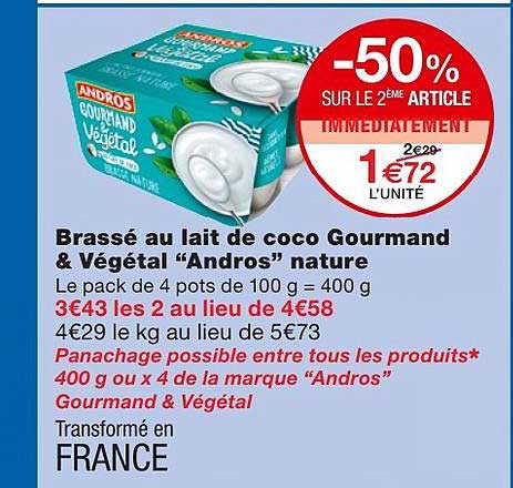 brassé au lait de coco gourmand & végétal "andros" nature -50% sur le 2ème article immédiatement