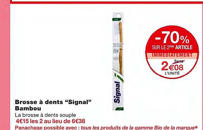 brosse à dents "signal" bambou -70% sur le 2ème article immédiatement