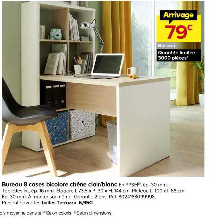 Bureau 8 Cases Bicolore Chêne Clair Blanc