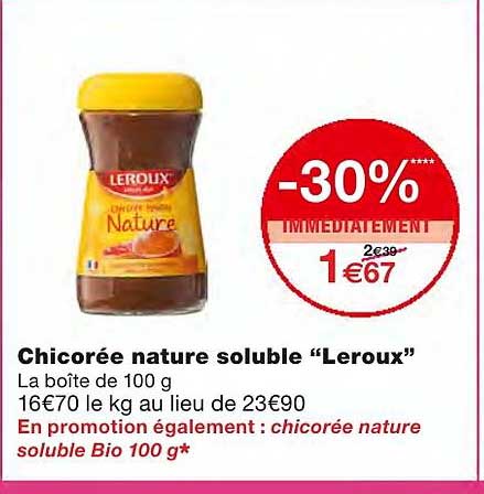 Chicorée Nature Soluble Leroux -30% Immédiatement