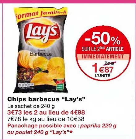 chips barbecue lay's -50-50% sur le 2ème article immédiatement