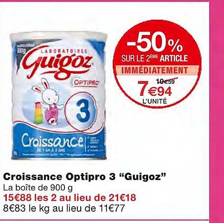 croissance optipro 3 guigoz -50% sur le 2ème article immédiatement