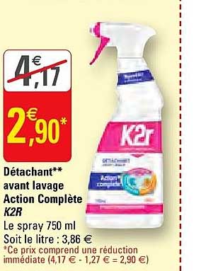 détachant avant lavage action complète k2r