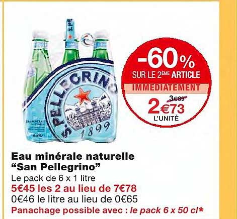 eau minérale naturelle "san pellegrino" -60% sur le 2ème article immédiatement