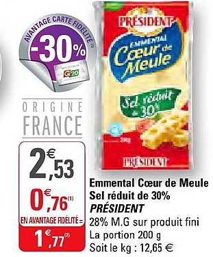 emmental cœur de meule sel réduit de 30% président