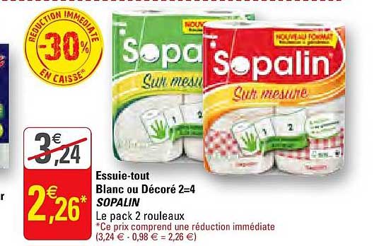 essuie tout blanc ou décoré 2=4 sopalin