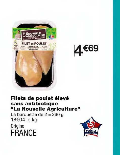 filets de poulet élevé sans antibiotique "la nouvelle agriculture"