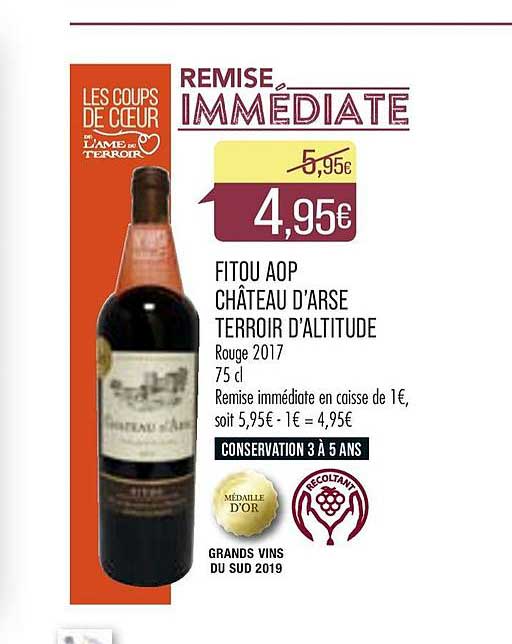 fitou aop château d'arse terroir d'altitude remise immédiate