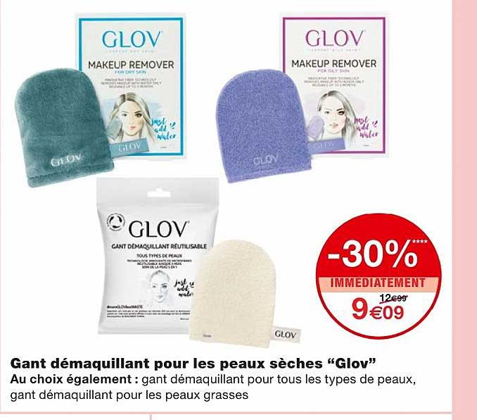 gant démaquillant pour les peaux sèches glov -30% immédiatement