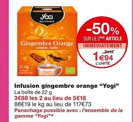 infusion gingembre orange yogi -50% sur le 2ème article immédiatement