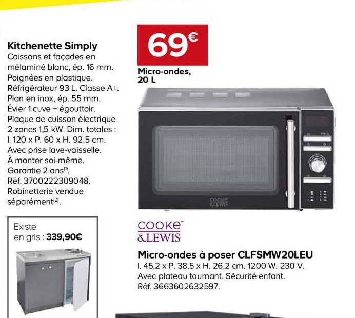 ketchenette simply micro ondes à poser clfsmw20leu