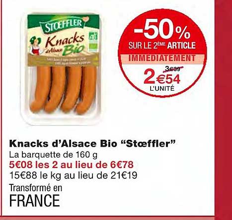 knacks d'alsace bio "stoeffler" -50% sur le 2ème article immédiatement