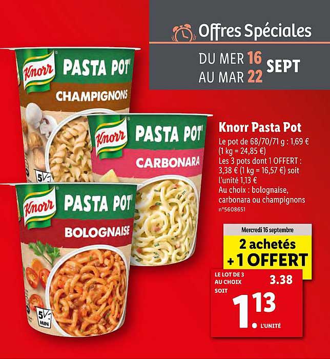 knorr pasta pot 2 achetées + 1 offert
