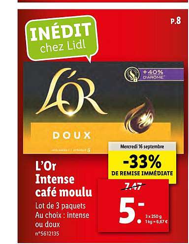 L'or Intense Café Moulu -33% De Remise Immédiate