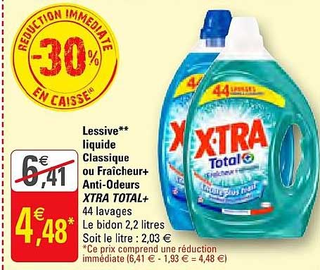 lessive liquide classique ou fraîcheur+ anti odeurs xtra total+