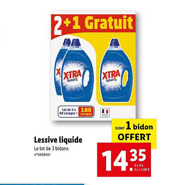 lessive liquide dont 1 bidon offert
